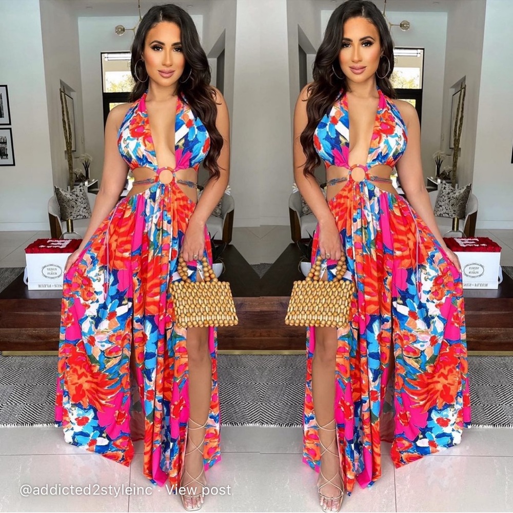 NWT $98 Cut Out Chain Halter Top Maxi Dress Coverup